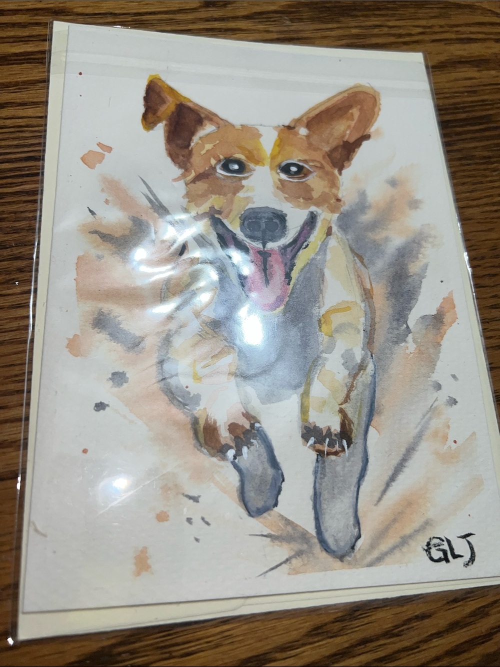 Hand Crafted dog artsy Watercolor Dog Card in card stock to be framed OOAK